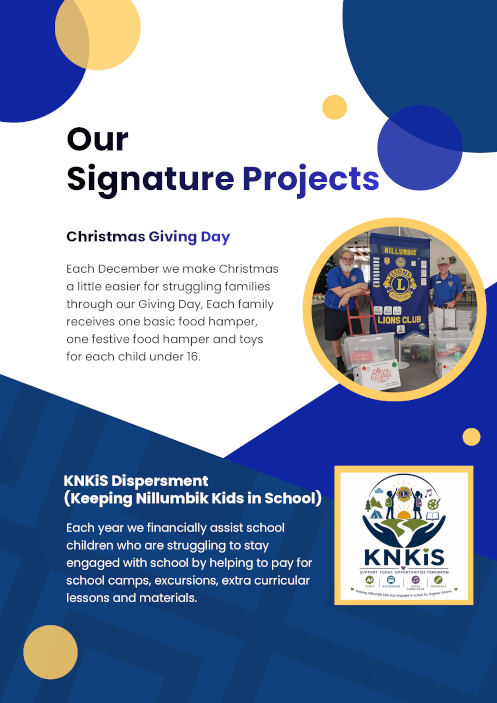 Nillumbik Lions signature projects from the 2026 club booklet